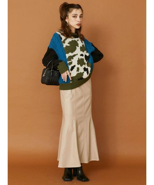 EVRIS（エヴリス）の「2WAYジャガードケーブルコンビニット（ニット/セーター・レディース・ブラック/カーキ・FREE）」の10枚目の写真