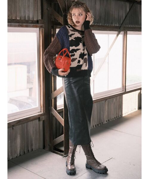 EVRIS（エヴリス）の「2WAYジャガードケーブルコンビニット（ニット/セーター・レディース・ブラック/カーキ・FREE）」の19枚目の写真