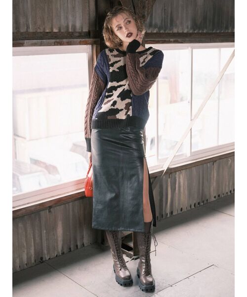 EVRIS（エヴリス）の「2WAYジャガードケーブルコンビニット（ニット/セーター・レディース・ブラック/カーキ・FREE）」の21枚目の写真