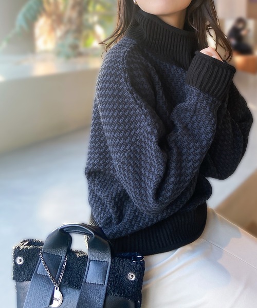 CHAN ME(チャンミ)の「ツイード調ニットプルオーバー(ニット/セーター・レディース・ベージュ/ブラック系その他/ブルー/ホワイト×ブラック・MEDIUM/LARGE/X-LARGE)」の18枚目の写真