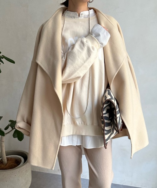 DouDou（ドゥドゥ）の「ハンドメイドミドル丈コート（その他アウター・レディース・グレイッシュベージュ/イエロー/ブラック・FREE）」の3枚目の写真