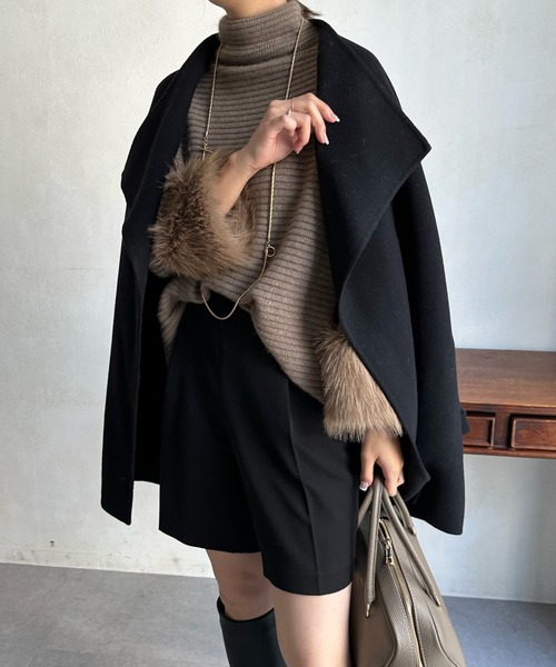 DouDou（ドゥドゥ）の「ハンドメイドミドル丈コート（その他アウター・レディース・グレイッシュベージュ/イエロー/ブラック・FREE）」の2枚目の写真