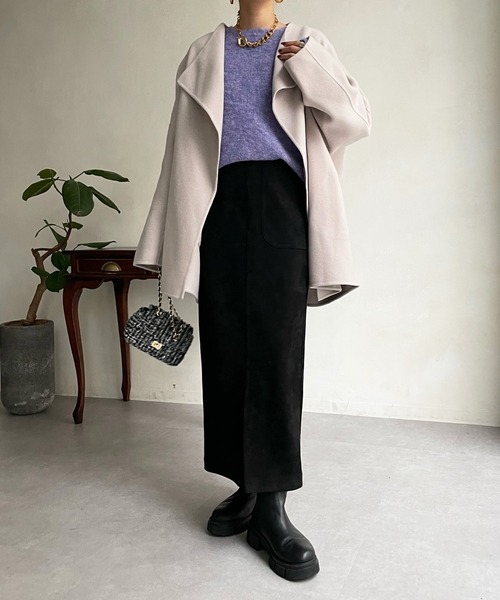 DouDou（ドゥドゥ）の「ハンドメイドミドル丈コート（その他アウター・レディース・グレイッシュベージュ/イエロー/ブラック・FREE）」の7枚目の写真