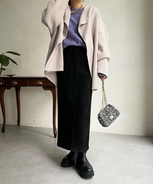 DouDou（ドゥドゥ）の「ハンドメイドミドル丈コート（その他アウター・レディース・グレイッシュベージュ/イエロー/ブラック・FREE）」の4枚目の写真