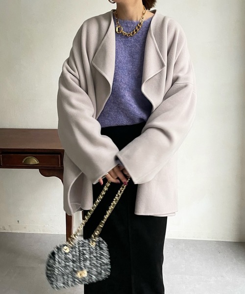 DouDou（ドゥドゥ）の「ハンドメイドミドル丈コート（その他アウター・レディース・グレイッシュベージュ/イエロー/ブラック・FREE）」の14枚目の写真