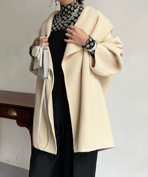 DouDou（ドゥドゥ）の「ハンドメイドミドル丈コート（その他アウター・レディース・グレイッシュベージュ/イエロー/ブラック・FREE）」の10枚目の写真