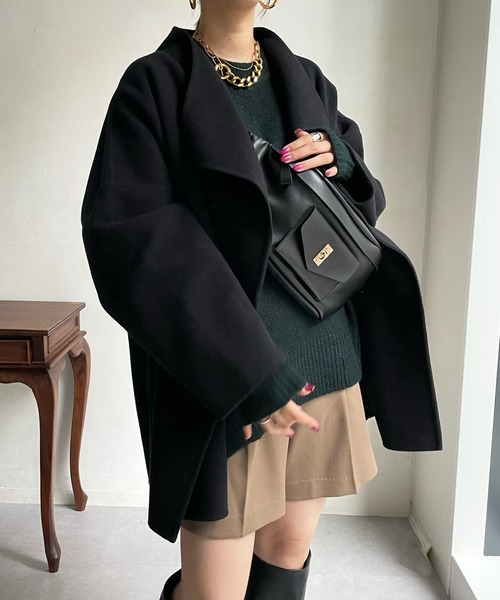 DouDou（ドゥドゥ）の「ハンドメイドミドル丈コート（その他アウター・レディース・グレイッシュベージュ/イエロー/ブラック・FREE）」の12枚目の写真