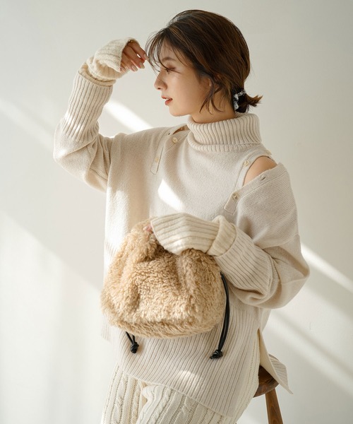 rectangle（レクタングル）の「２WAYショルダーボタンタートルニット（ニット/セーター・レディース・サンドベージュ/ブラック・FREE）」の20枚目の写真