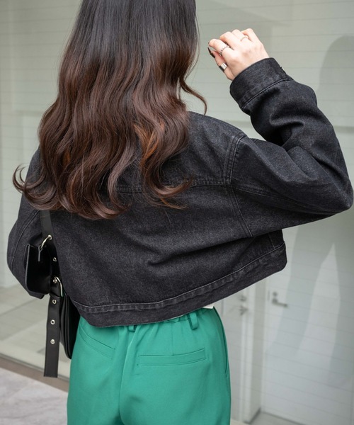 WEGO(ウィゴー)の「WEGO/【セットアップ対応商品】ショートデニムジャケット(デニムジャケット・レディース・ダークインディゴブルー/ブラック系その他・FREE)」の4枚目の写真