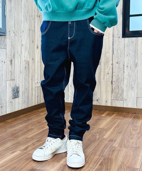 BEATJIVE（ビートジャイブ）の「ストレッチデニムジョガーパンツ スリムテーパード レディース（デニムパンツ・レディース・ネイビー/インディゴブルー/ブルー・1/2/3）」の14枚目の写真