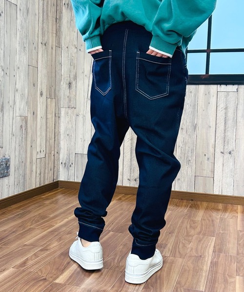 セール】ストレッチデニムジョガーパンツ スリムテーパード レディース