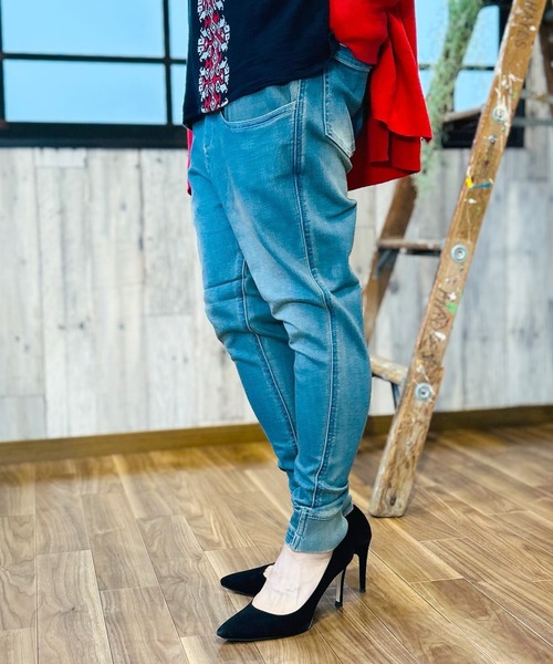 BEATJIVE（ビートジャイブ）の「ストレッチデニムジョガーパンツ スリムテーパード レディース（デニムパンツ・レディース・ネイビー/インディゴブルー/ブルー・1/2/3）」の19枚目の写真