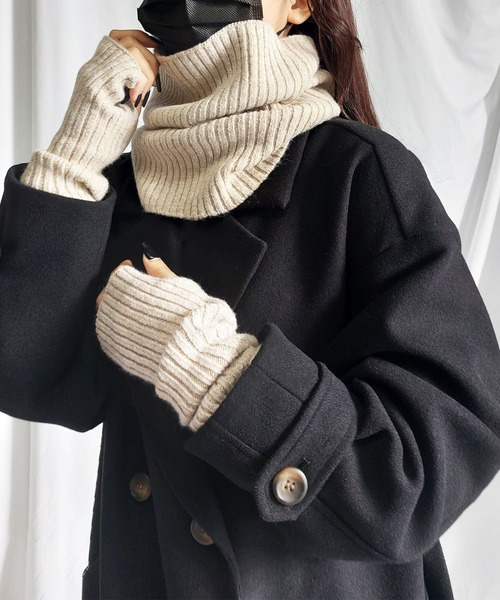 me+em select（ミームセレクト）の「【 セットアイテム 】リブニットネックウォーマー×アームウォーマー  ２点セット（アームカバー・レディース・ベージュ/ブラック/アイボリー・FREE）」の9枚目の写真