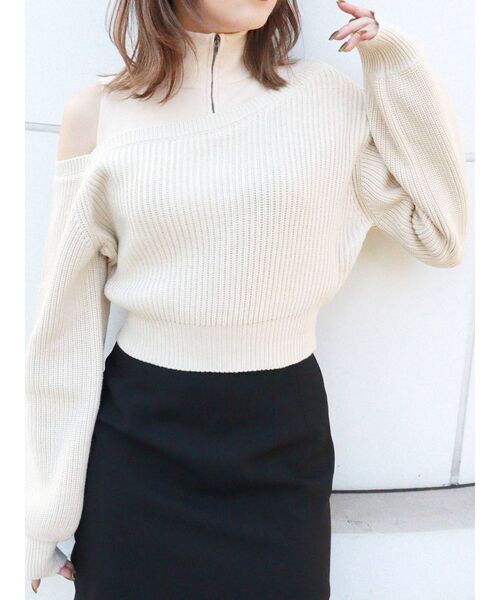 MURUA（ムルーア）の「パターンMIXハーフZIPニット（ニット/セーター・レディース・アイボリー/ブルー/ブラック・FREE）」の2枚目の写真