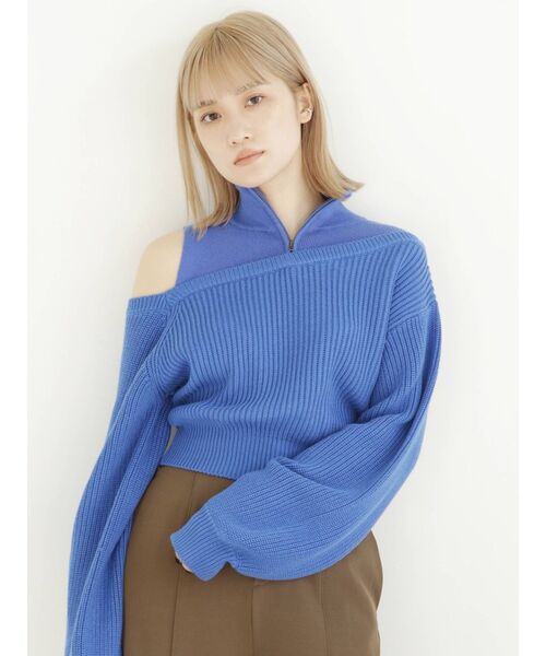 MURUA（ムルーア）の「パターンMIXハーフZIPニット（ニット/セーター・レディース・アイボリー/ブルー/ブラック・FREE）」の4枚目の写真