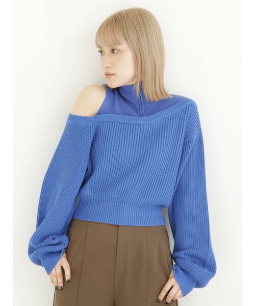 MURUA（ムルーア）の「パターンMIXハーフZIPニット（ニット/セーター・レディース・アイボリー/ブルー/ブラック・FREE）」の5枚目の写真