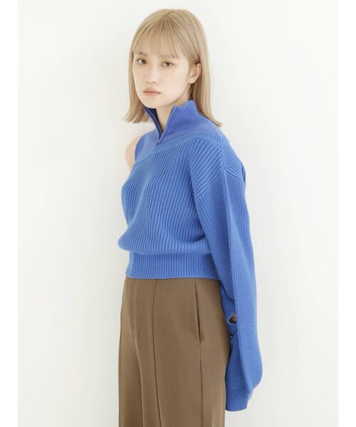 MURUA（ムルーア）の「パターンMIXハーフZIPニット（ニット/セーター・レディース・アイボリー/ブルー/ブラック・FREE）」の6枚目の写真