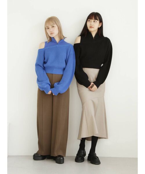 MURUA（ムルーア）の「パターンMIXハーフZIPニット（ニット/セーター・レディース・アイボリー/ブルー/ブラック・FREE）」の9枚目の写真