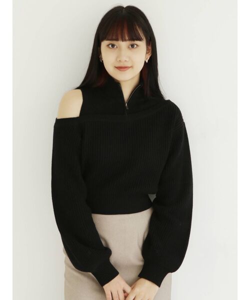 MURUA（ムルーア）の「パターンMIXハーフZIPニット（ニット/セーター・レディース・アイボリー/ブルー/ブラック・FREE）」の10枚目の写真