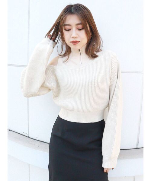 MURUA（ムルーア）の「パターンMIXハーフZIPニット（ニット/セーター・レディース・アイボリー/ブルー/ブラック・FREE）」の14枚目の写真