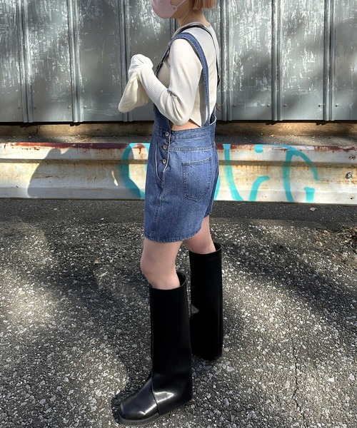 w closet(ダブルクローゼット)の「【Alley】デニムプリントミニサロペット(サロペット/オーバーオール・レディース・サックスブルー/ブルー・FREE)」の13枚目の写真