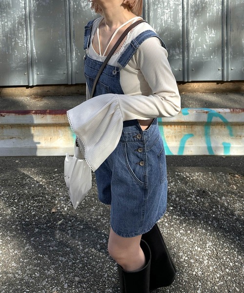 w closet(ダブルクローゼット)の「【Alley】デニムプリントミニサロペット(サロペット/オーバーオール・レディース・サックスブルー/ブルー・FREE)」の16枚目の写真