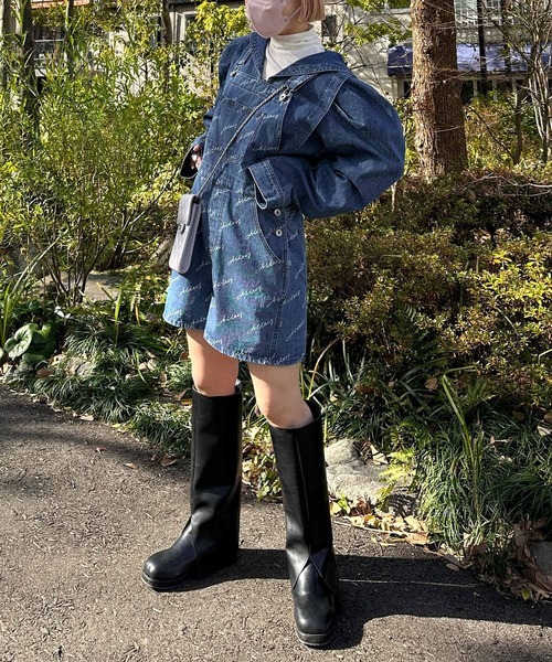 w closet(ダブルクローゼット)の「【Alley】デニムプリントミニサロペット(サロペット/オーバーオール・レディース・サックスブルー/ブルー・FREE)」の22枚目の写真