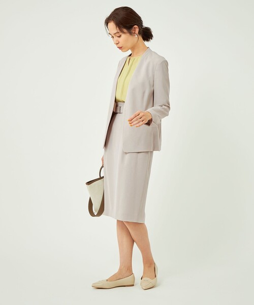 美品　グリーンレーベルリラクシング　ノーカラー　スカートスーツ　ネイビー　40 green label relaxing 【スーツ2点SET】グリーンレーベルリラクシング