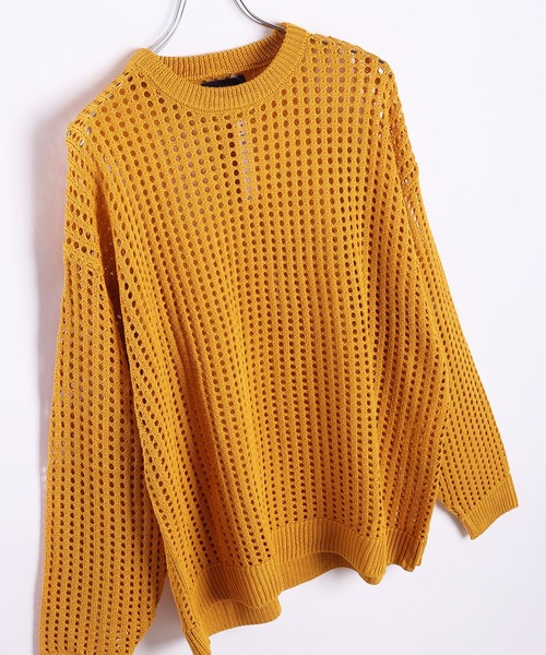 WESTSEA(ウエストシー)の「麻タッチ 透かし編み シアーニット 長袖 オーバーサイズクルー ロング丈(Tシャツ/カットソー・メンズ・ライトグレー/マスタード/パープル/ブラック/チャコールグレー/ブルー/アイボリー・M/L)」の22枚目の写真