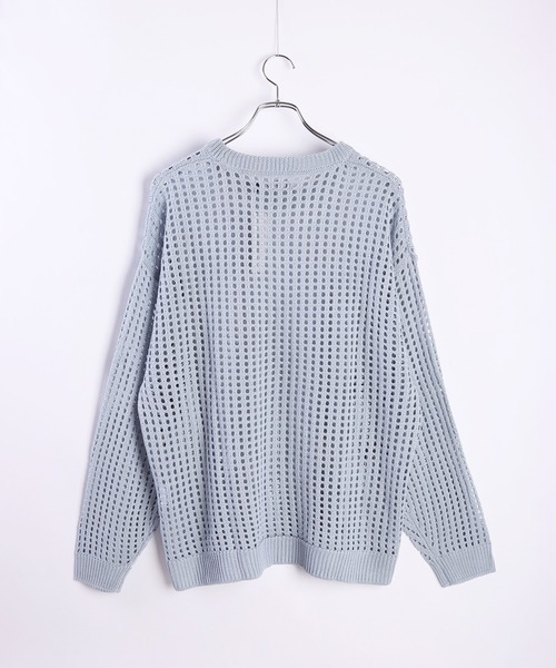 WESTSEA(ウエストシー)の「麻タッチ 透かし編み シアーニット 長袖 オーバーサイズクルー ロング丈(Tシャツ/カットソー・メンズ・ライトグレー/マスタード/パープル/ブラック/チャコールグレー/ブルー/アイボリー・M/L)」の16枚目の写真