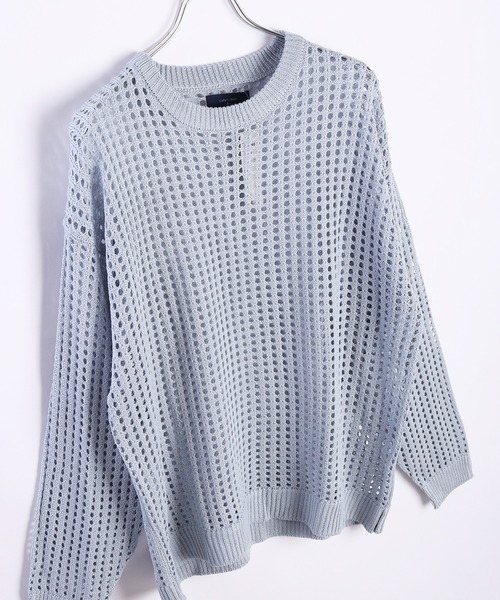 WESTSEA(ウエストシー)の「麻タッチ 透かし編み シアーニット 長袖 オーバーサイズクルー ロング丈(Tシャツ/カットソー・メンズ・ライトグレー/マスタード/パープル/ブラック/チャコールグレー/ブルー/アイボリー・M/L)」の17枚目の写真