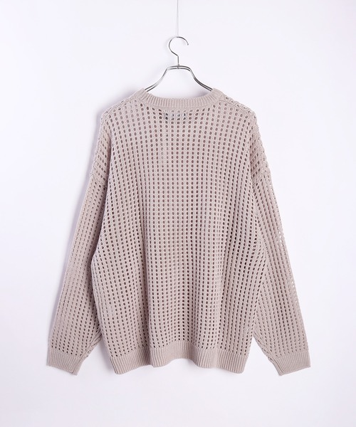 WESTSEA(ウエストシー)の「麻タッチ 透かし編み シアーニット 長袖 オーバーサイズクルー ロング丈(Tシャツ/カットソー・メンズ・ライトグレー/マスタード/パープル/ブラック/チャコールグレー/ブルー/アイボリー・M/L)」の14枚目の写真