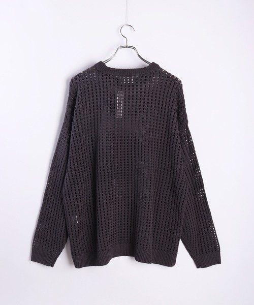 WESTSEA(ウエストシー)の「麻タッチ 透かし編み シアーニット 長袖 オーバーサイズクルー ロング丈(Tシャツ/カットソー・メンズ・ライトグレー/マスタード/パープル/ブラック/チャコールグレー/ブルー/アイボリー・M/L)」の12枚目の写真