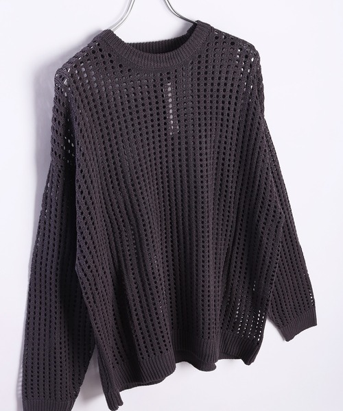 WESTSEA(ウエストシー)の「麻タッチ 透かし編み シアーニット 長袖 オーバーサイズクルー ロング丈(Tシャツ/カットソー・メンズ・ライトグレー/マスタード/パープル/ブラック/チャコールグレー/ブルー/アイボリー・M/L)」の21枚目の写真