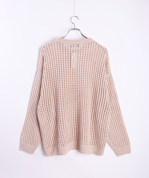 WESTSEA(ウエストシー)の「麻タッチ 透かし編み シアーニット 長袖 オーバーサイズクルー ロング丈(Tシャツ/カットソー・メンズ・ライトグレー/マスタード/パープル/ブラック/チャコールグレー/ブルー/アイボリー・M/L)」の9枚目の写真