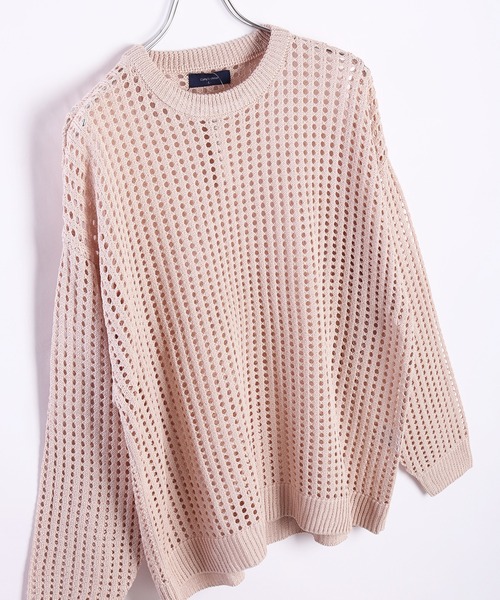 WESTSEA(ウエストシー)の「麻タッチ 透かし編み シアーニット 長袖 オーバーサイズクルー ロング丈(Tシャツ/カットソー・メンズ・ライトグレー/マスタード/パープル/ブラック/チャコールグレー/ブルー/アイボリー・M/L)」の10枚目の写真