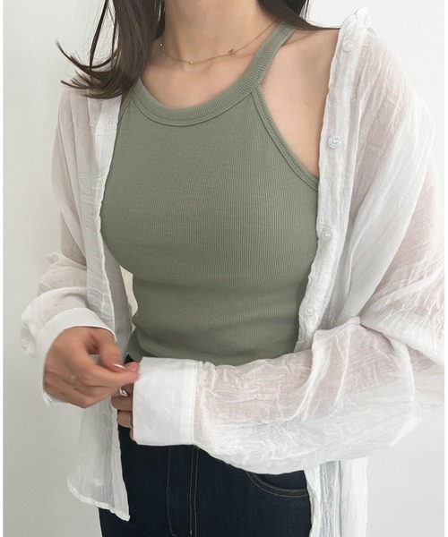 KOBE LETTUCE（コウベレタス）の「カップ付きホルターネックタンクトップ（タンクトップ・レディース・オレンジ/ホワイト系/オリーブ/ブラック/グリーン系・FREE）」の4枚目の写真