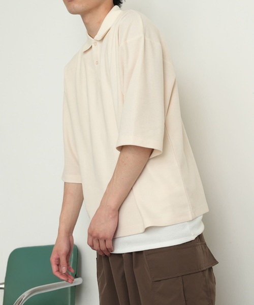 SENSE OF PLACE by URBAN RESEARCH（センスオブプレイスバイアーバンリサーチ）の「『ユニセックス』カノコルーズポロシャツ(5分袖)（ポロシャツ・メンズ・ブラック/グリーン/アイボリー・LARGE/MEDIUM）」の2枚目の写真