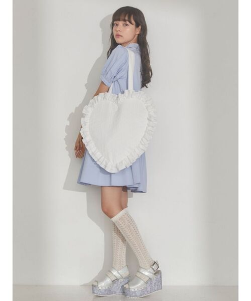 merry jenny（メリージェニー）の「ハートフリルトート（トートバッグ・レディース・オフホワイト/ブラック・FREE）」の3枚目の写真