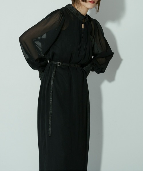 Ezick（エジック）の「Jacquard cuffs シアーモードドレス（ドレス・レディース・チャコールグレー/ブルー/ブラック/ライトカーキ/ライトグレー/グレー系その他/ブラック系その他・FREE）」の15枚目の写真