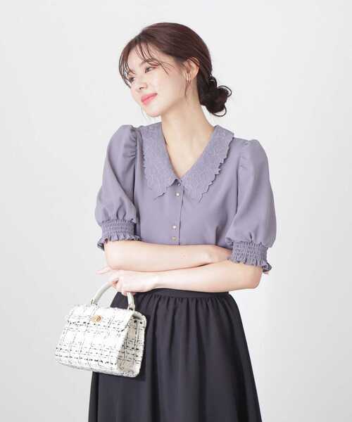 PROPORTION BODY DRESSING（プロポーションボディドレッシング）の「エンブロイダリーカラーブラウス / 1213110413（シャツ/ブラウス・レディース・ベージュ/ブラック/ホワイト系その他/ダークグレー・SMALL/MEDIUM）」の4枚目の写真