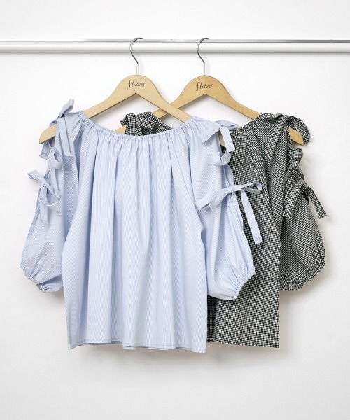 flower（フラワー）の「リボンスリーブブラウス（シャツ/ブラウス・レディース・ブラック/ブルー・FREE）」の4枚目の写真