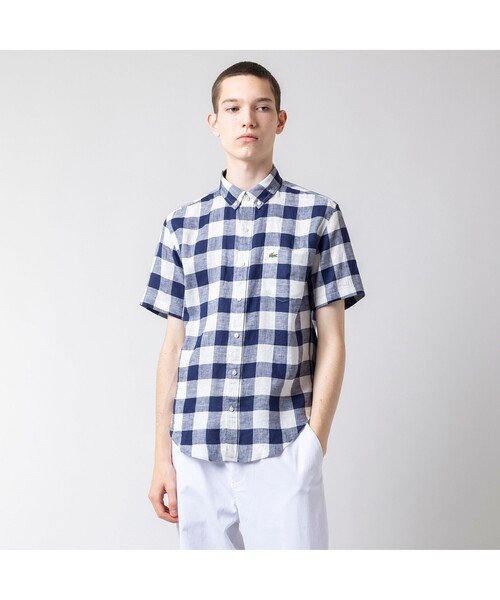 LACOSTE（ラコステ）の「リネンチェック半袖ボタンダウンシャツ（シャツ/ブラウス・メンズ・ベージュ/ネイビー/グレー・39/38/41/40）」の3枚目の写真