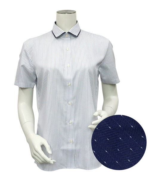 TOKYO SHIRTS（トウキョウシャツ）の「形態安定ノーアイロン ワイド衿 半袖ビジネスワイシャツ（ビジネスシャツ・レディース・ブルー・XS/S/M/L/LL/XL）」の2枚目の写真