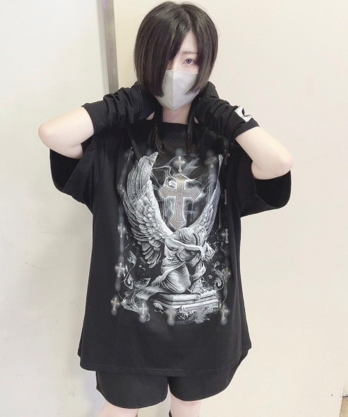 NOVESSEL(ノベセル)の「『NOVESSEL/ノベセル』エンジェルプリント半袖Tシャツ(Tシャツ/カットソー・レディース・ホワイト/ブラック・FREE)」の14枚目の写真