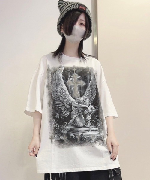 NOVESSEL(ノベセル)の「『NOVESSEL/ノベセル』エンジェルプリント半袖Tシャツ(Tシャツ/カットソー・レディース・ホワイト/ブラック・FREE)」の15枚目の写真