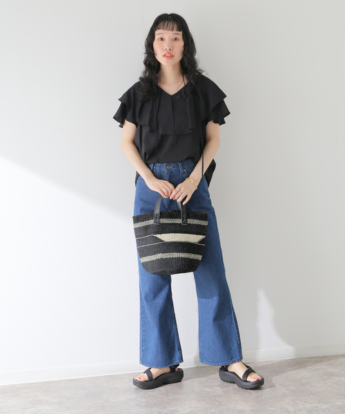 B.C STOCK（ベーセーストック）の「【AFRICAN SQUARE/アフリカンスクエア】 サイザルガラバスケット（かごバッグ・レディース・ブラック・FREE）」の3枚目の写真