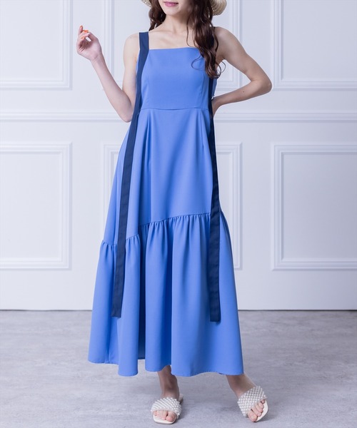 clear（クリア）の「配色ショルダーリボンワンピース （ワンピース・レディース・アイボリー/ブルー/ベージュ・F）」の3枚目の写真