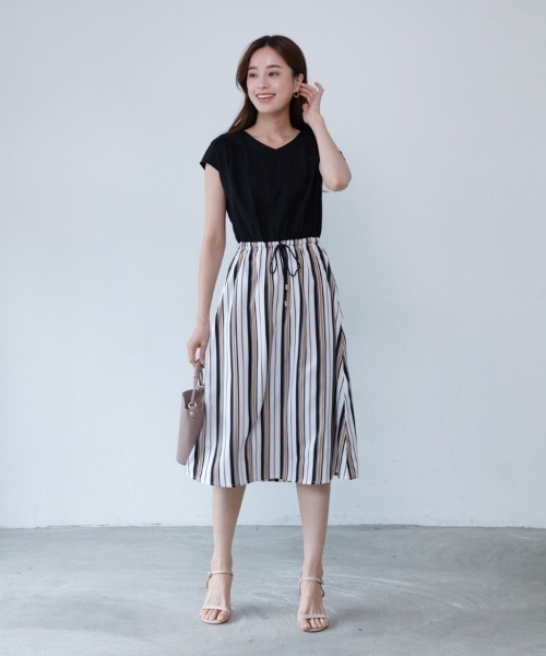 M.deux（エムドゥ）の「〈ストライプドッキングワンピース  