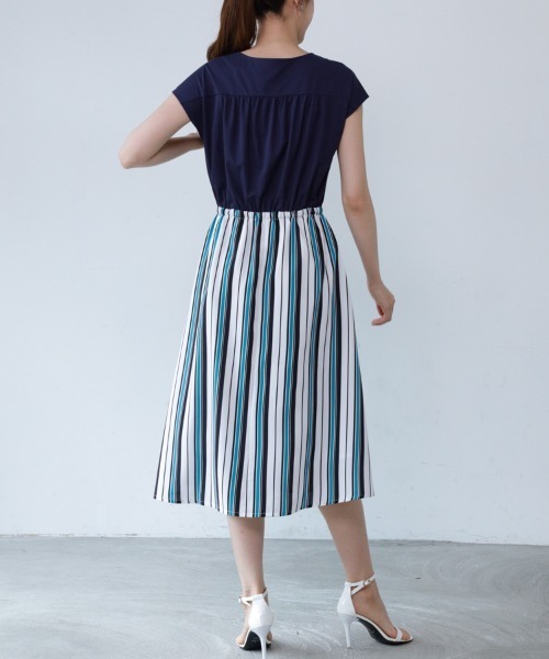 M.deux（エムドゥ）の「〈ストライプドッキングワンピース  